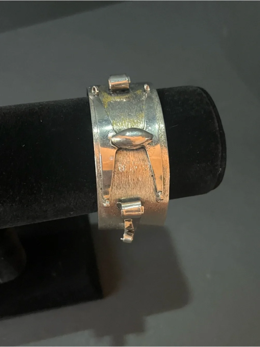 Silvertone Modernist industrial cuff bracelet Sculptural Steampunk